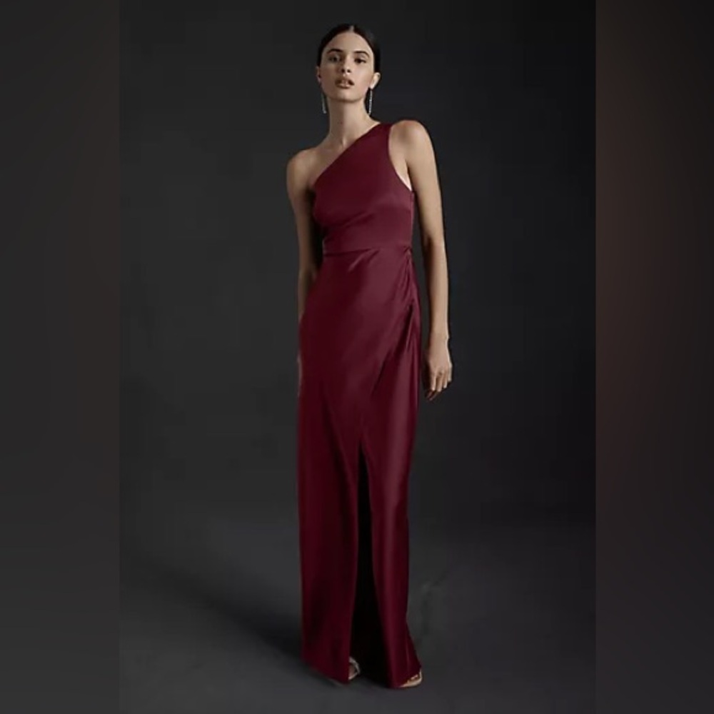 BHLDN Dylan One-Shoulder Satin Side-Slit Gown